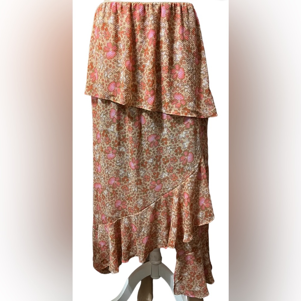NWOT Free People Intimately Romance Me Beige Tan Orange Floral Maxi Skirt XS - Picture 4 of 13